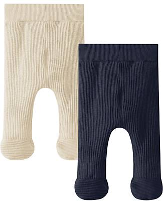 Snug Set 2 Pantaloni con Piedini - Sabbia Blu navy - Cotone Biologico Pantaloni Lunghi