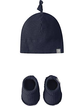 Snug Set Nascita Scarpine e Cappellino - Blu Navy - Cotone Biologico Cappelli Neonato