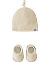 Snug Set Nascita Scarpine e Cappellino - Sabbia - Cotone Biologico Cappelli Neonato