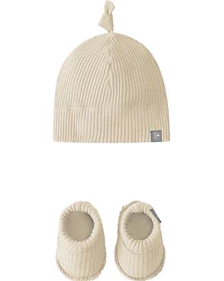 Snug Set Nascita Scarpine e Cappellino - Sabbia - Cotone Biologico Cappelli Neonato