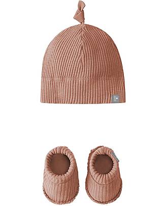 Snug Set Nascita Scarpine e Cappellino - Terracotta - Cotone Biologico Completi e Set