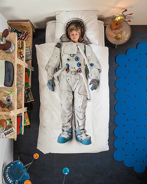 Snurk Set Copripiumino e Federa, Astronauta - Letto Singolo 140 x 200/220 cm - 100% Cotone Set Copripiumino