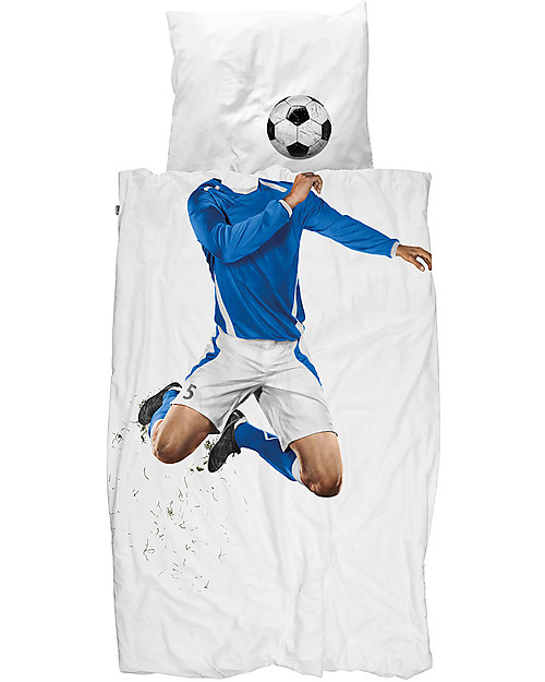 Snurk Set Copripiumino e Federa, Calciatore Azzurro - Letto Singolo 140 x 200/220 cm - 100% Cotone Set Copripiumino