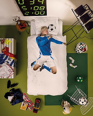 Snurk Set Copripiumino e Federa, Calciatore Azzurro - Letto Singolo 140 x 200/220 cm - 100% Cotone Set Copripiumino