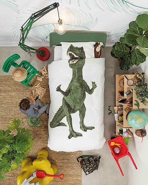 Snurk Set Copripiumino e Federa, Dino - Letto Singolo 140 x 200/220 cm - 100% Cotone Set Copripiumino