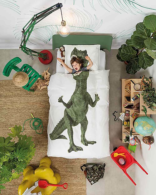 Snurk Set Copripiumino e Federa, Dino - Letto Singolo 140 x 200/220 cm - 100% Cotone Set Copripiumino