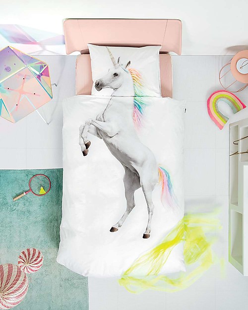 Snurk Set Copripiumino e Federa, Unicorno - Letto Singolo 140 x 200/220 cm - 100% Cotone Set Copripiumino