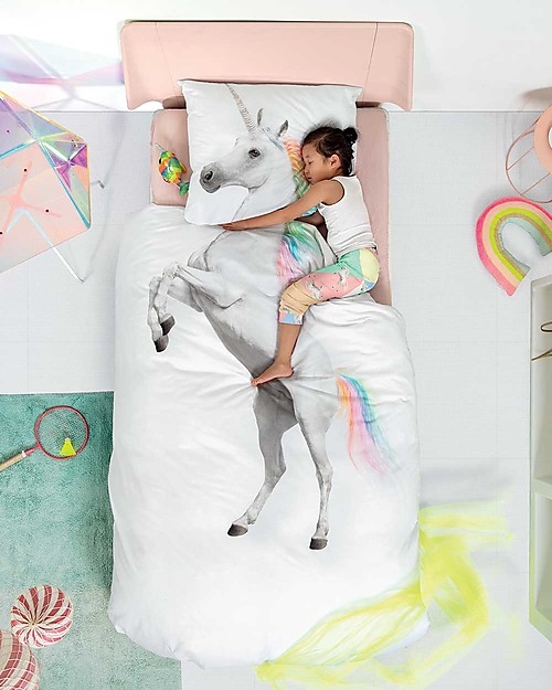 Snurk Set Copripiumino e Federa, Unicorno - Letto Singolo 140 x 200/220 cm - 100% Cotone Set Copripiumino