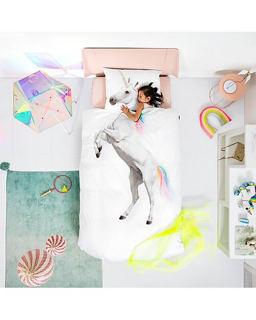 Snurk Set Copripiumino e Federa - Unicorno - Letto Singolo 155 x 220/240 cm - 100% Cotone Biologico Set Copripiumino