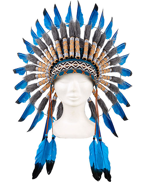 Souza! Copricapo Navanjo per Costume da Indiano - blu - 100% Piume Travestimenti