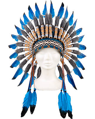 Souza! Copricapo Navanjo per Costume da Indiano - blu - 100% Piume Travestimenti