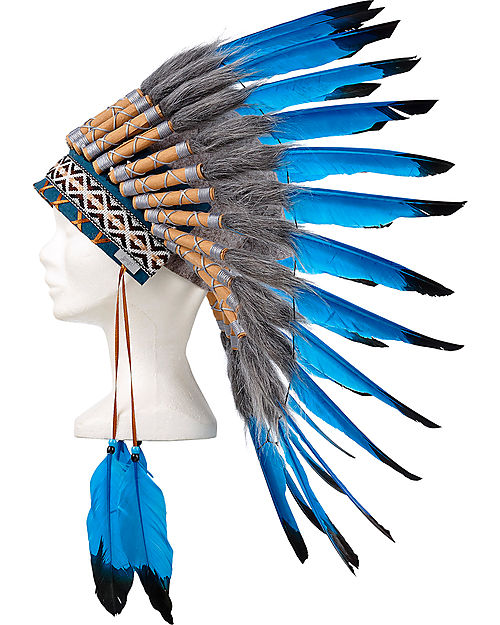 Souza! Copricapo Navanjo per Costume da Indiano - blu - 100% Piume Travestimenti