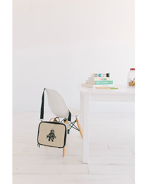 SoYoung Borsa Termica Porta Pranzo, Robot Grigio - Lino grezzo, lavabile in lavatrice! Zaini Asilo