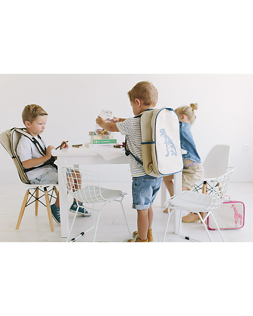 SoYoung Zainetto Asilo 3-6 anni, Dinosauro Blu - Lino grezzo, lavabile in lavatrice! Zaini Scuola