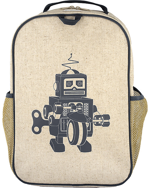SoYoung Zaino Scuola 6-11 anni, Robot Grigio - Lino grezzo, lavabile in lavatrice! Zaini Scuola
