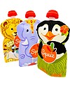 Squiz Porta Pappa Spremi e Vai, Riutilizzabile - Elefante, Leone e Pinguino - Pacco da 3 - 130 ml Contenitori per Alimenti