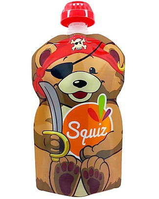 Squiz Porta Pappa Spremi e Vai, Riutilizzabile - Orso Pirata - 130 ml Sacchetto Cibo