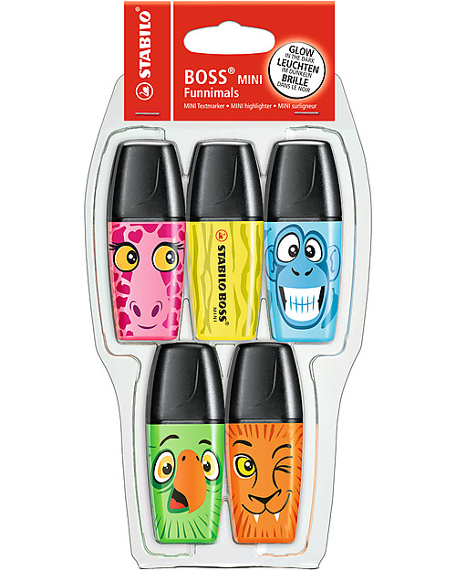 Stabilo Astuccio da 5 Mini Evidenziatori BOSS Funnimals con Simpatici Animaletti Disegnare e Colorare