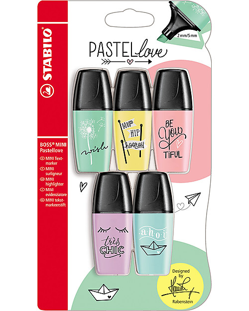 Stabilo Evidenziatori BOSS Mini Pastellove - Confezione da 5, con Fantastiche Illustrazioni! Disegnare e Colorare
