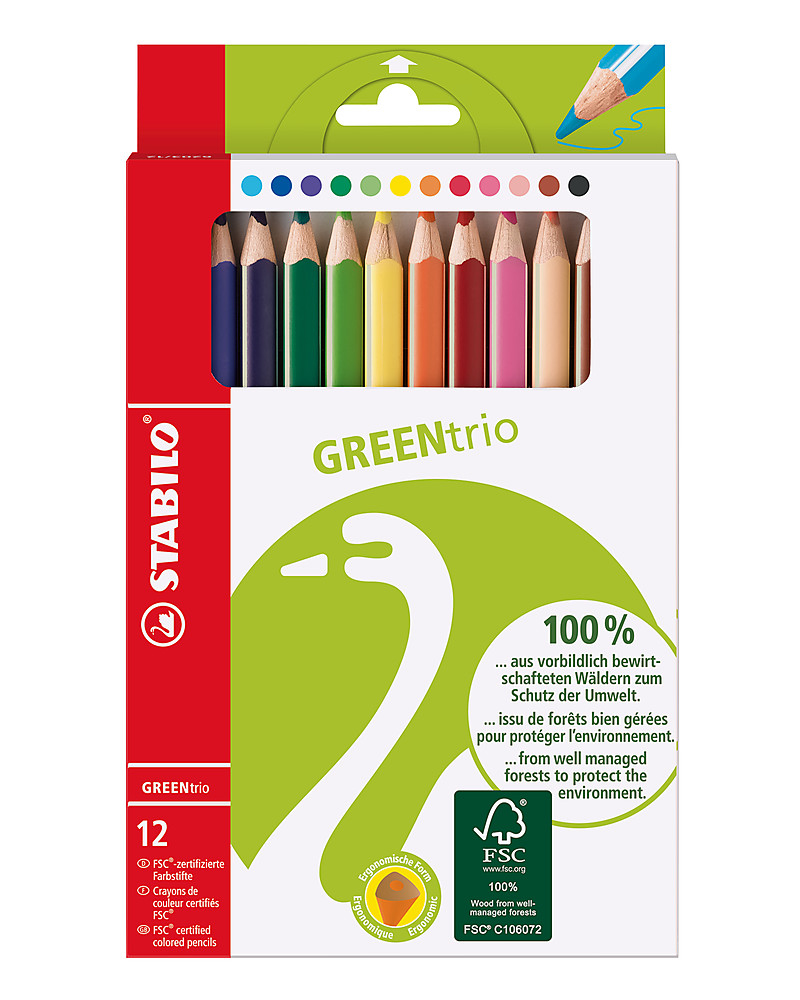 Stabilo Matite Colorate GreenTrio - Astuccio da 12 colori assortiti -  Ecologiche! unisex (bambini)