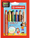 Stabilo Matitoni 3 in 1 Woody -Astuccio da 6 con temperino Disegnare e Colorare
