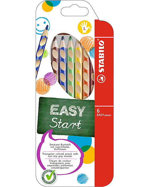 Stabilo Pastelli Colorati Ergonomici EASYcolors per Mancini - Astuccio da 6, colori assortiti Disegnare e Colorare
