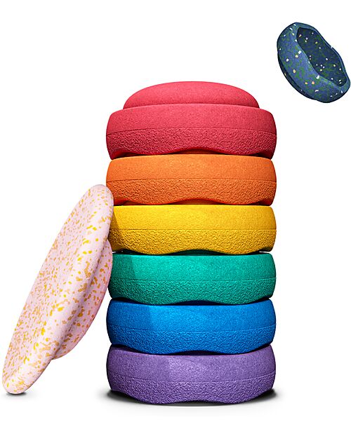 Stapelstein Set 6 Elementi Impilabili + Tavola Petal + Mini Pond - Rainbow Classic - Edizione Limitata Giochi di Equilibrio_