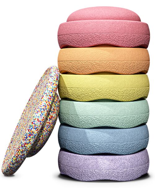 Stapelstein Set 6 Elementi Impilabili + Tavola - Rainbow Pastel Edition - Ideali per esercizi di equilibrio Giochi di Equilibrio_