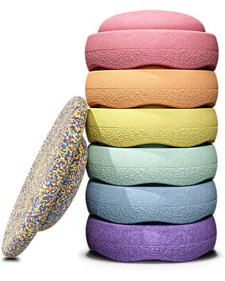 Stapelstein Set 6 Elementi Impilabili + Tavola - Rainbow Pastel - Ideali per esercizi di equilibrio Giochi di Equilibrio_