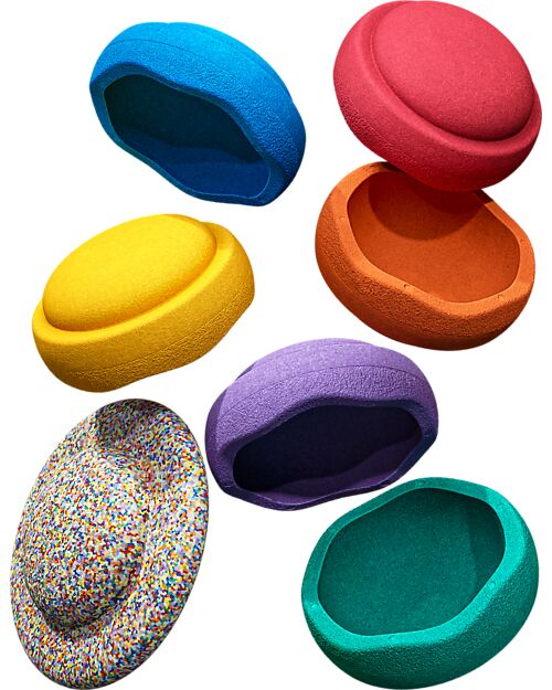 Stapelstein Set 6 Elementi Impilabili + Tavola - Super Confetti Rainbow Classic - Ideali per esercizi di equilibrio Giochi di Equilibrio_