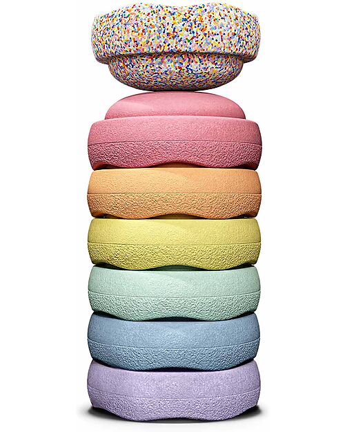 Stapelstein Set 7 Elementi Impilabili Mini - Rainbow Set - Pastello - Ideali per esercizi di equilibrio Giochi di Equilibrio_