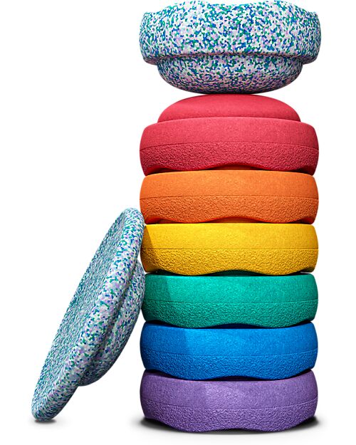 Stapelstein Set 7 Elementi Impilabili + Tavola - Winter Special Rainbow Set - Classic - Ideali per esercizi di equilibrio Giochi di Equilibrio_