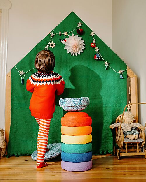 Stapelstein Set 7 Elementi Impilabili + Tavola - Winter Special Rainbow Set - Classic - Ideali per esercizi di equilibrio Giochi di Equilibrio_