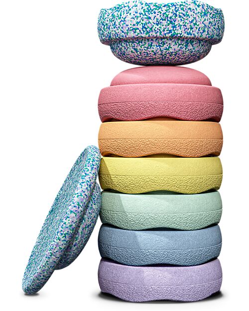 Stapelstein Set 7 Elementi Impilabili + Tavola - Winter Special Rainbow Set - Pastello - Ideali per esercizi di equilibrio Giochi di Equilibrio_