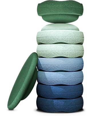 Stapelstein Set Completo da 8 Pezzi - Waters and Greens - Materiale Sostenibile Giochi di Equilibrio_