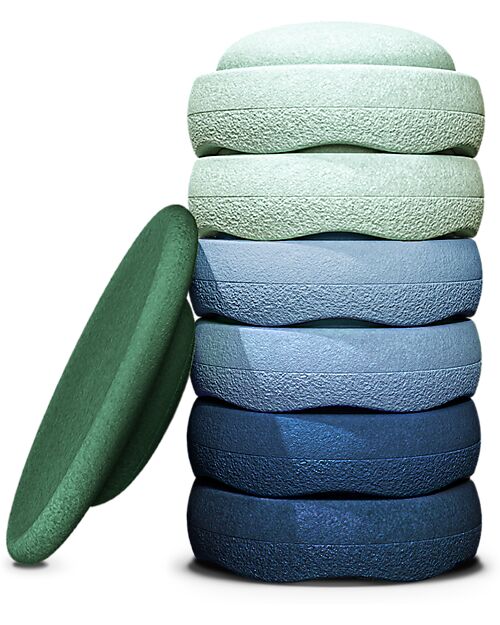 Stapelstein Set Standard 7 Pezzi - Waters & Greens - Materiale Sostenibile Giochi di Equilibrio_