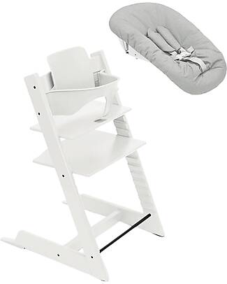 Stokke Beech Wood Tripp Trapp Evolutive Chair White + Baby Set + Newborn Set High Chairs