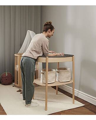 Stokke Fasciatoio Sleepi Ovale - Naturale - Materassino Imbottito Incluso - Realizzato con Legno di Faggio Fasciatoi