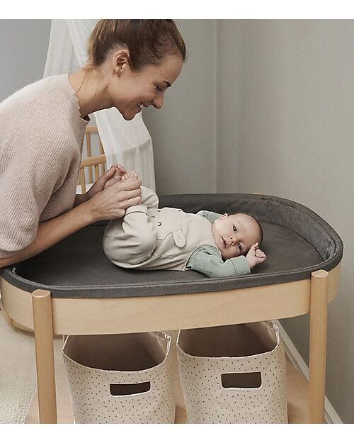 Stokke Fasciatoio Sleepi Ovale - Naturale - Materassino Imbottito Incluso - Realizzato con Legno di Faggio Fasciatoi