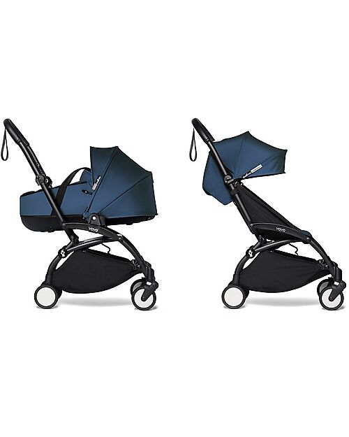 Stokke  Passeggino Duo YOYO 2 - Telaio Nero + Navicella Bassinet Blu Air Fance0+ e 6+ Passeggini Trio e Duo