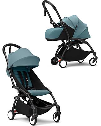 Stokke Passeggino Duo YOYO3 Acqua - Telaio Nero - Seduta 6+ e Kit Neonati 0+ Passeggini Trio e Duo