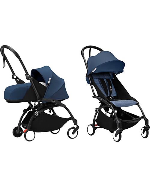 Stokke Passeggino Duo YOYO3 Air France Blu - Telaio Nero - Seduta 6+ e Kit Neonati 0+ Passeggini Leggeri