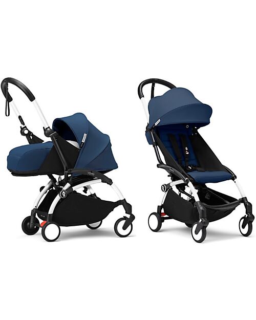 Stokke Passeggino Duo YOYO3 Air France Blue - Telaio Bianco - Seduta 6+ e Kit Neonati 0+ Passeggini Trio e Duo