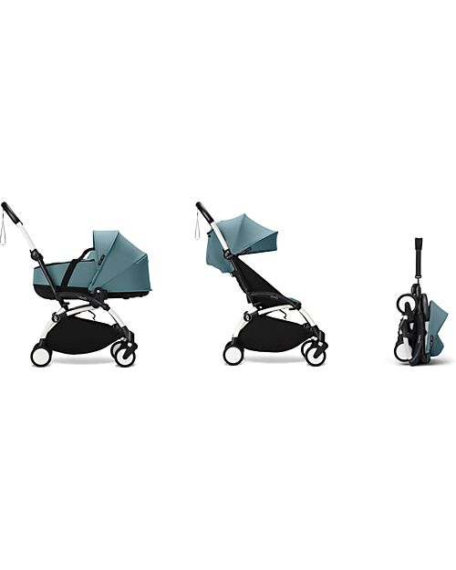 Stokke Passeggino Duo YOYO3 Aqua - Telaio Bianco + Navicella 0+ e Seduta 6+ Passeggini Trio e Duo