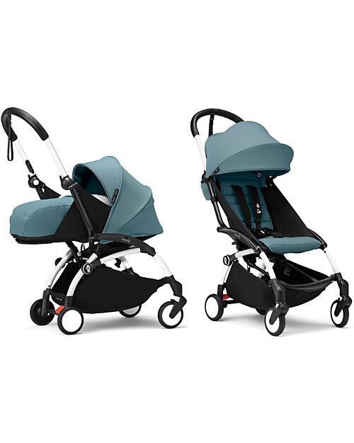 Stokke Passeggino Duo YOYO3 Aqua - Telaio Bianco - Seduta e Kit Neonato 0+ Passeggini Trio e Duo