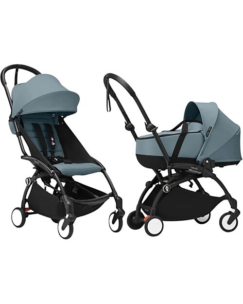 Stokke Passeggino Duo YOYO3 Aqua - Telaio Nero + Navicella 0+ e Seduta 6+ Passeggini Leggeri