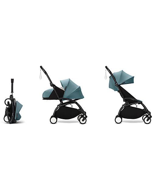 Stokke Passeggino Duo YOYO3 Aqua - Telaio Nero - Seduta 6+ e Kit Neonati 0+ Passeggini Trio e Duo