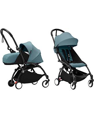 Stokke Passeggino Duo YOYO3 Aqua - Telaio Nero - Seduta e Kit Neonato 0+ Passeggini Leggeri