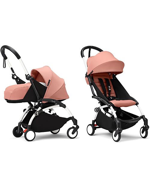 Stokke Passeggino Duo YOYO3 Ginger - Telaio Bianco - Seduta 6+ e Kit Neonati 0+ Passeggini Trio e Duo