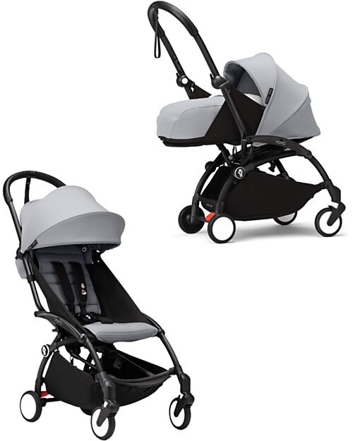 Stokke Passeggino Duo YOYO3 Grigio - Telaio Nero - Seduta 6+ e Kit Neonati 0+ Passeggini Leggeri